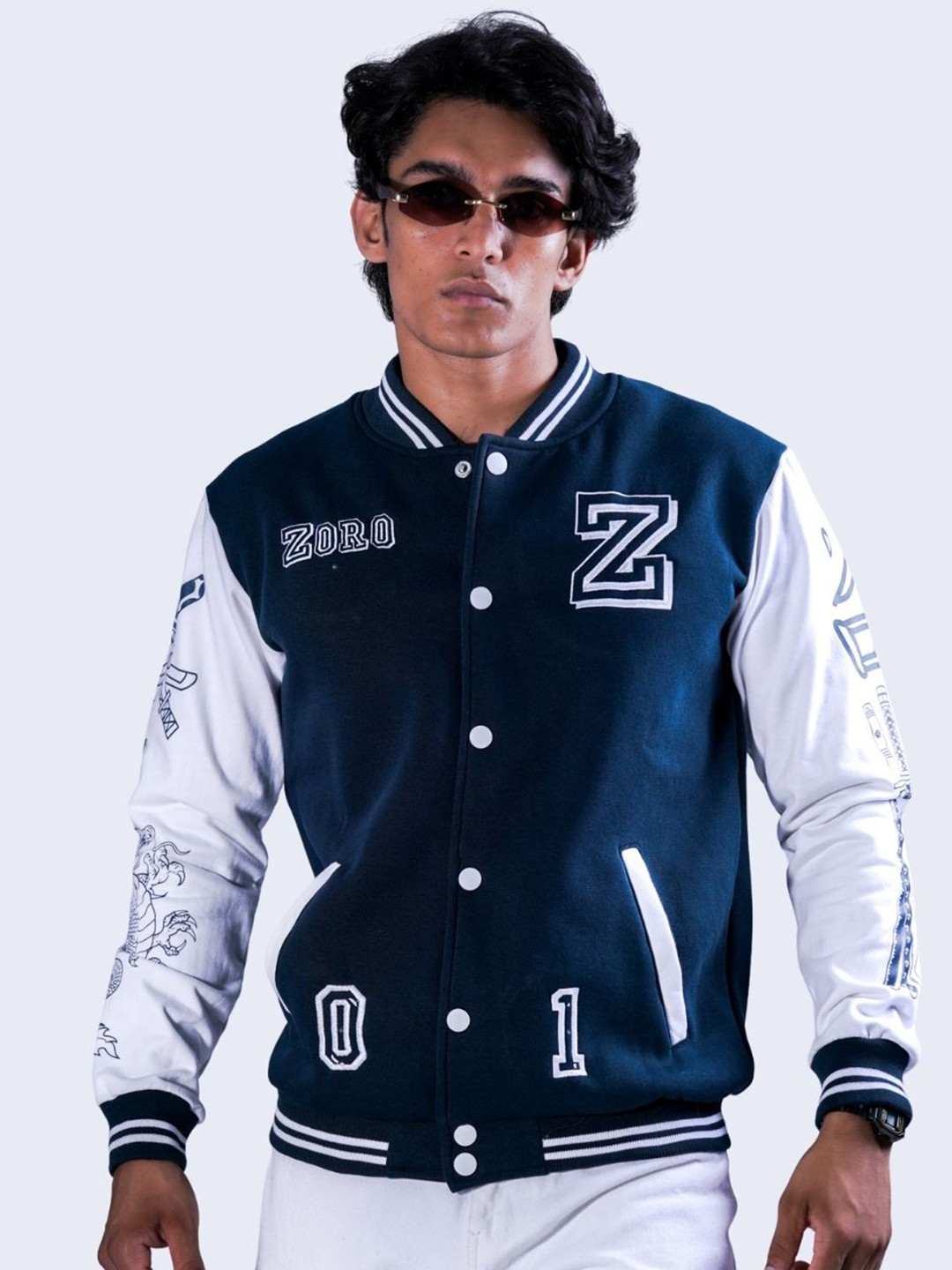 Fans Army Men Stand Collar Typography Printed Varsity Jacket