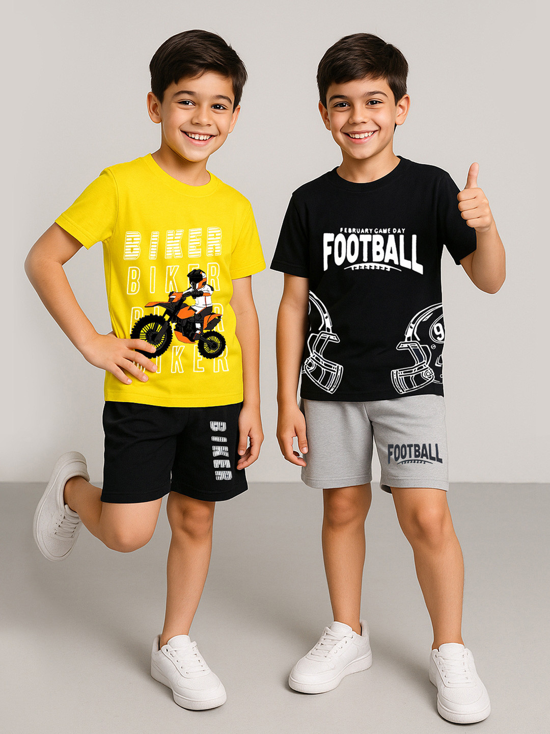 KUCHIPOO Boys Pack Of 2 Typography Printed T-shirt With Shorts