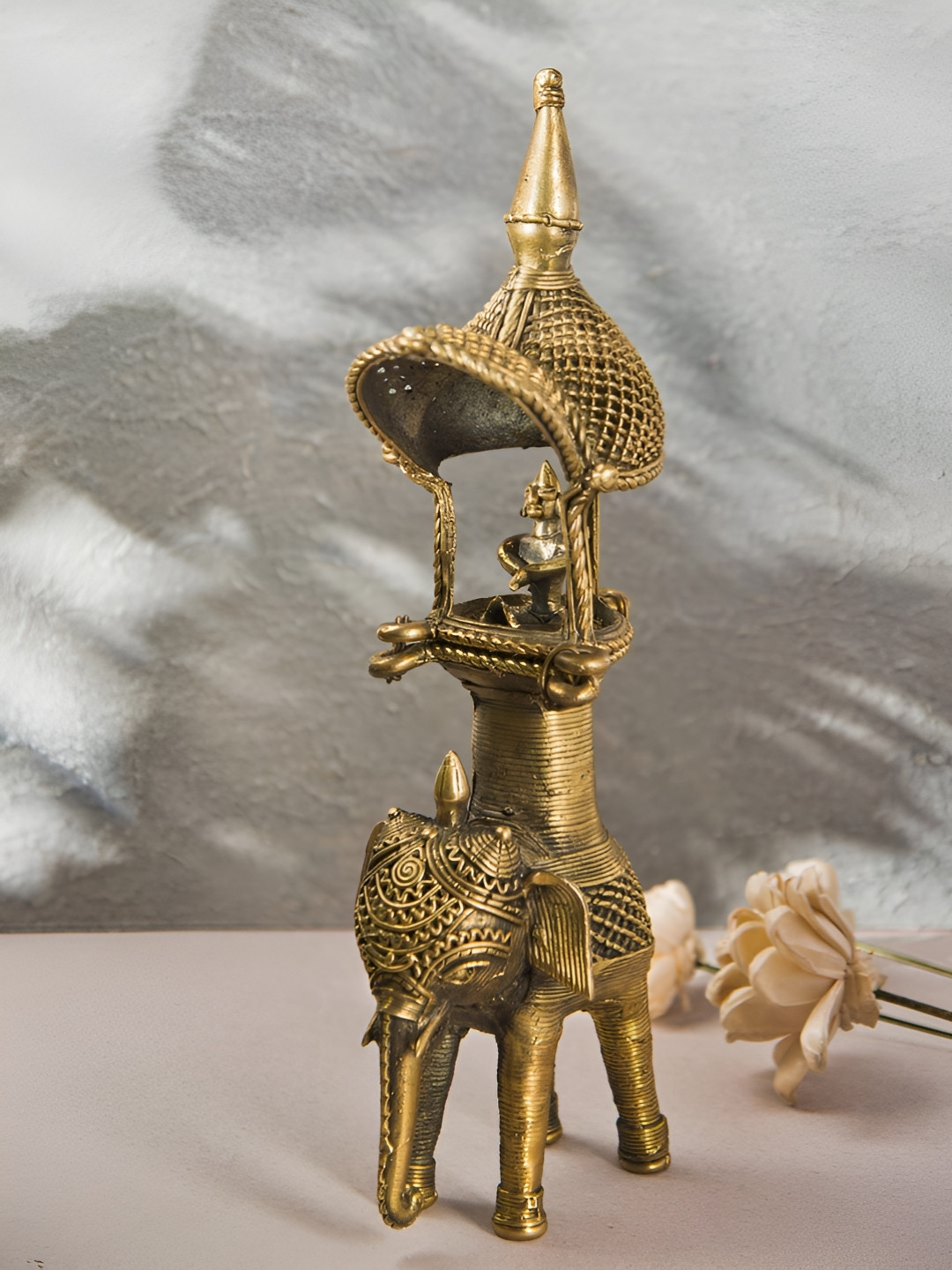 Fabindia Yatan Gold-Toned & Black Sabari Hati Brass Figurine Showpiece