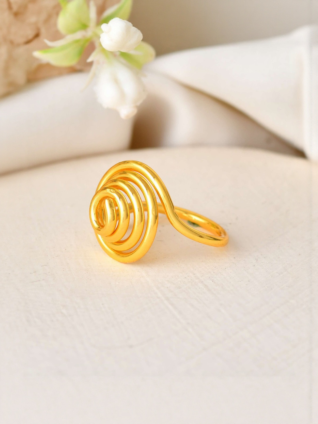 Jewels Nest Stainless Steel Gold-Plated Anti-Tarnish  Finger Ring