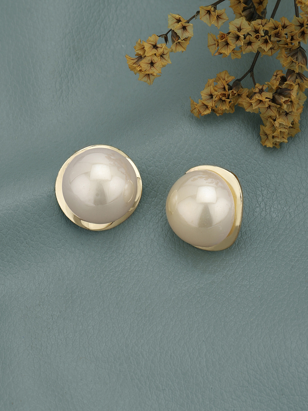 Carlton London Gold Plated White Pearl Circular Bold Stud Earring