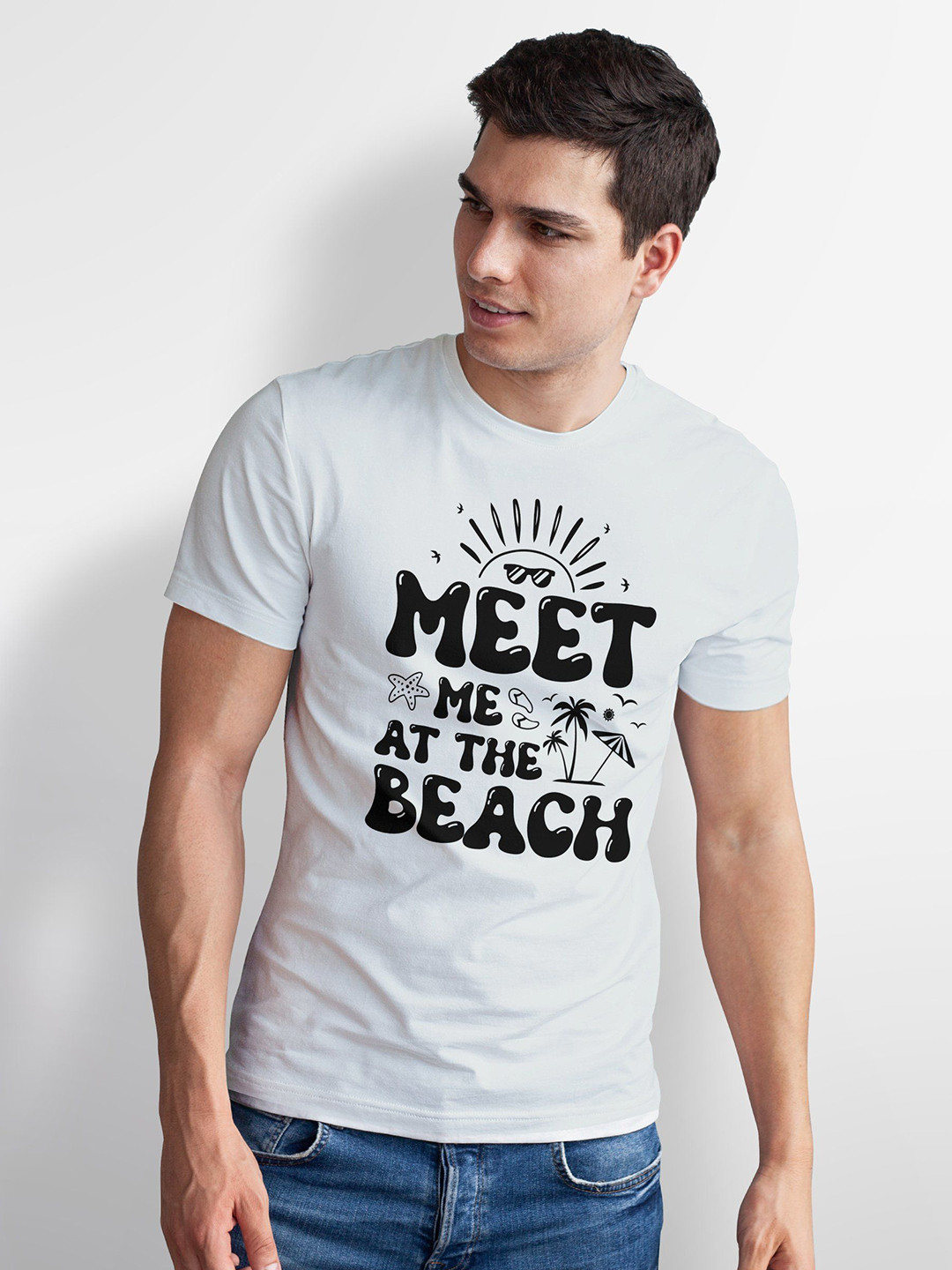 Seekbuylove Men Bio Finish Meet Me At The Beach Round Neck Pure Cotton T-shirt