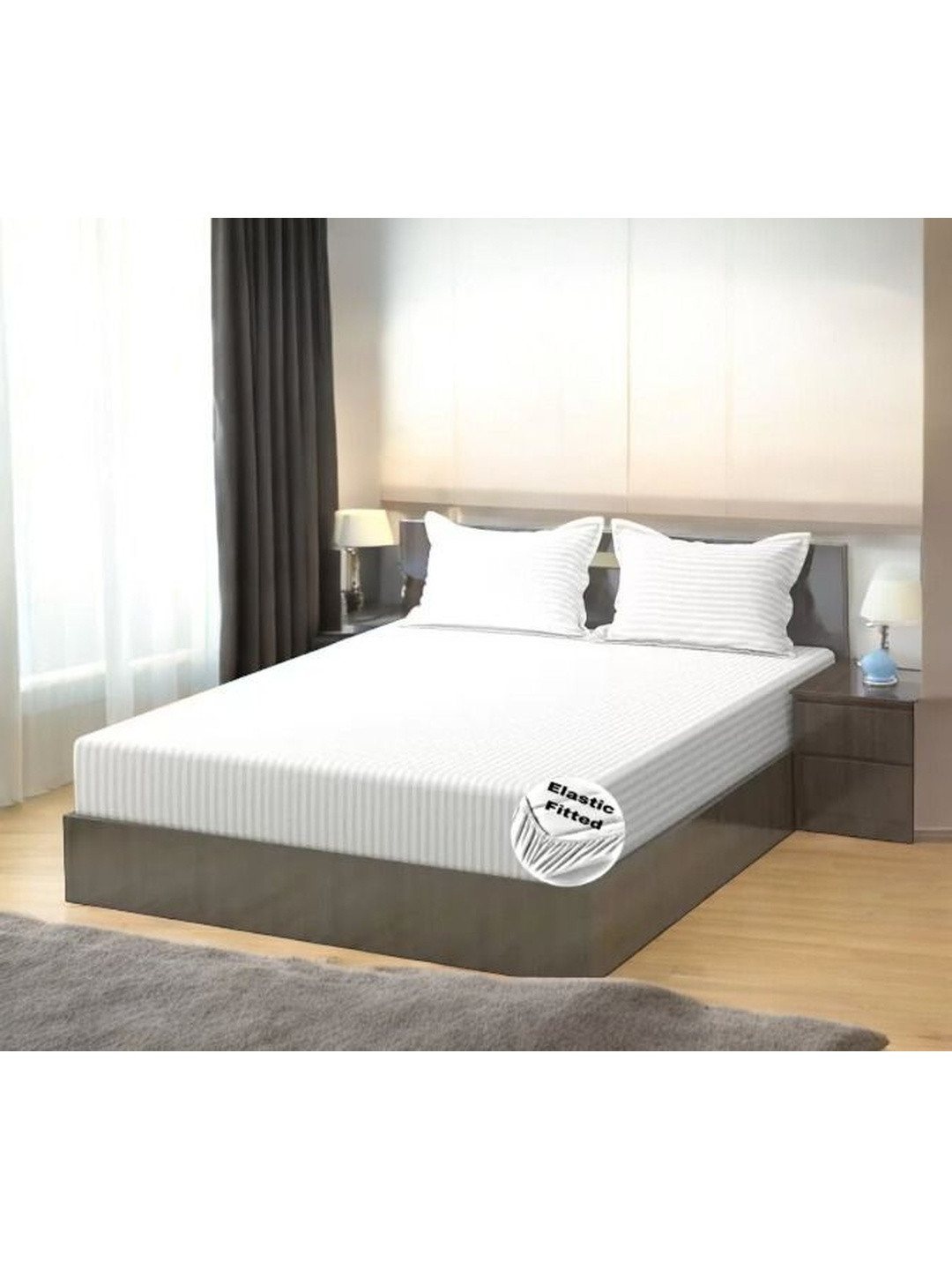 WELLNEST  300 TC Cotton Fitted Queen Bedsheets
