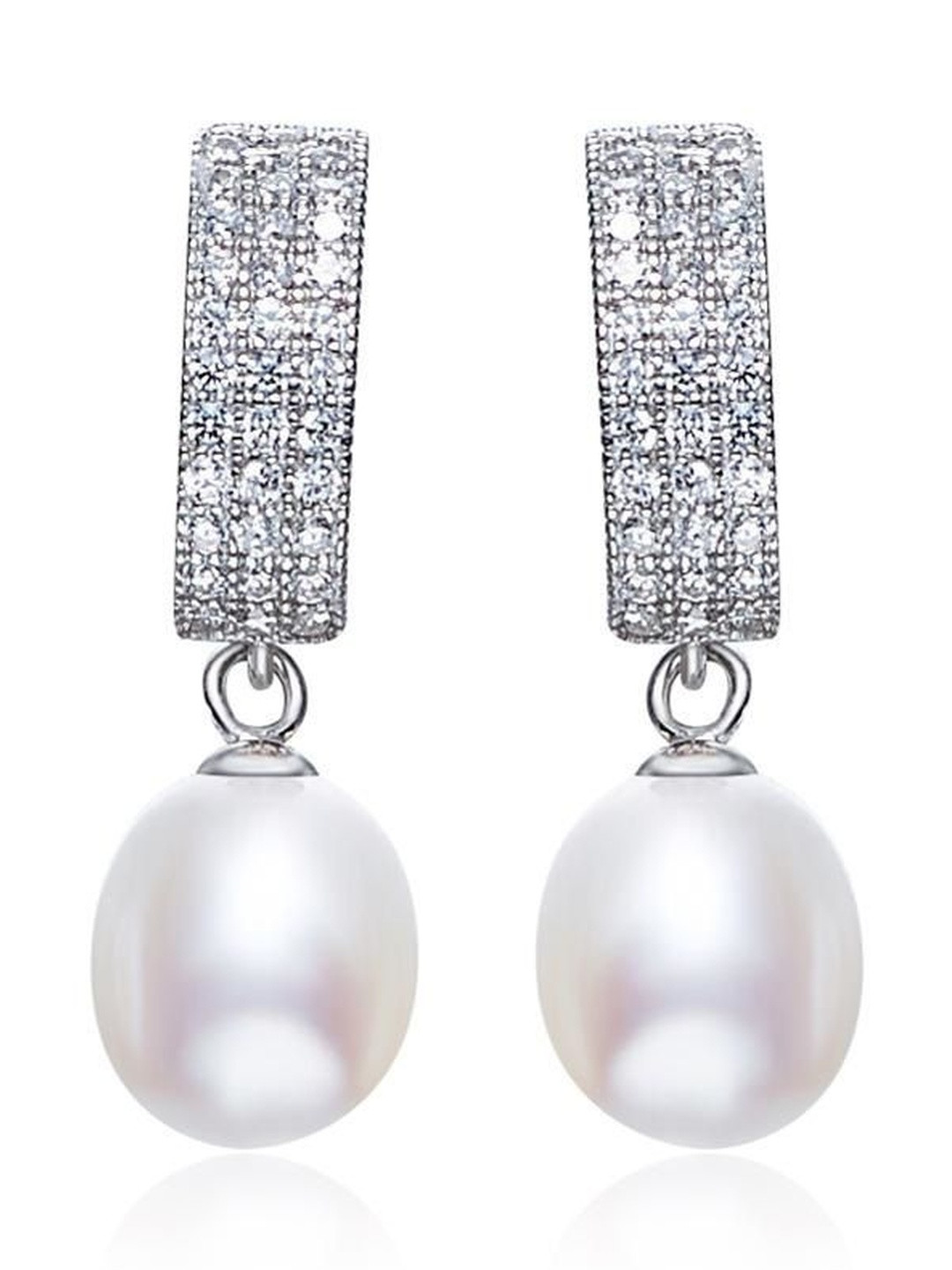 MYSTICFLAVIA VENETIAN Zircon White Drop Pearl Silver Earrings