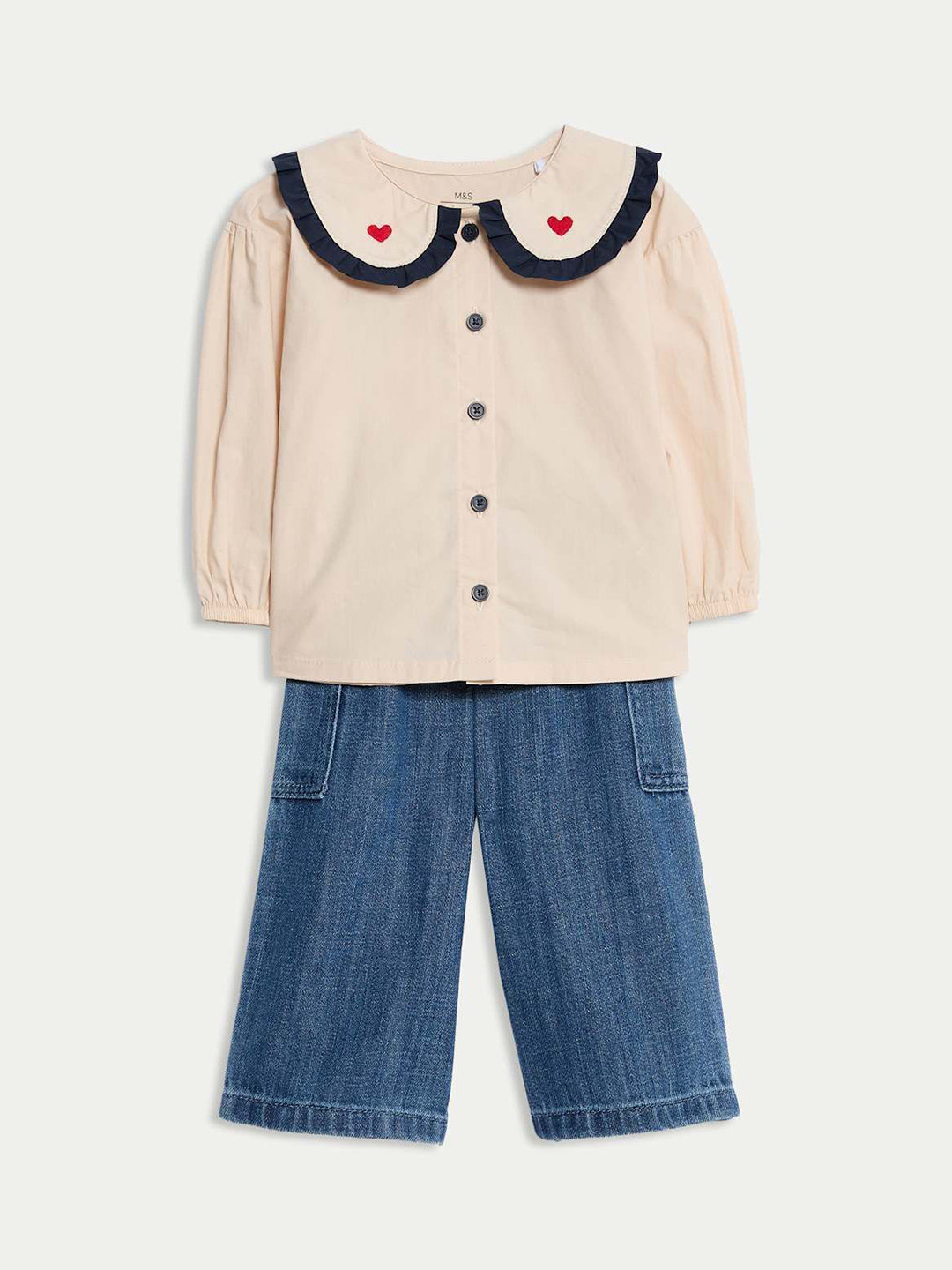 Marks & Spencer Girls Solid Peter Pan Collar Pure Cotton  Clothing Set