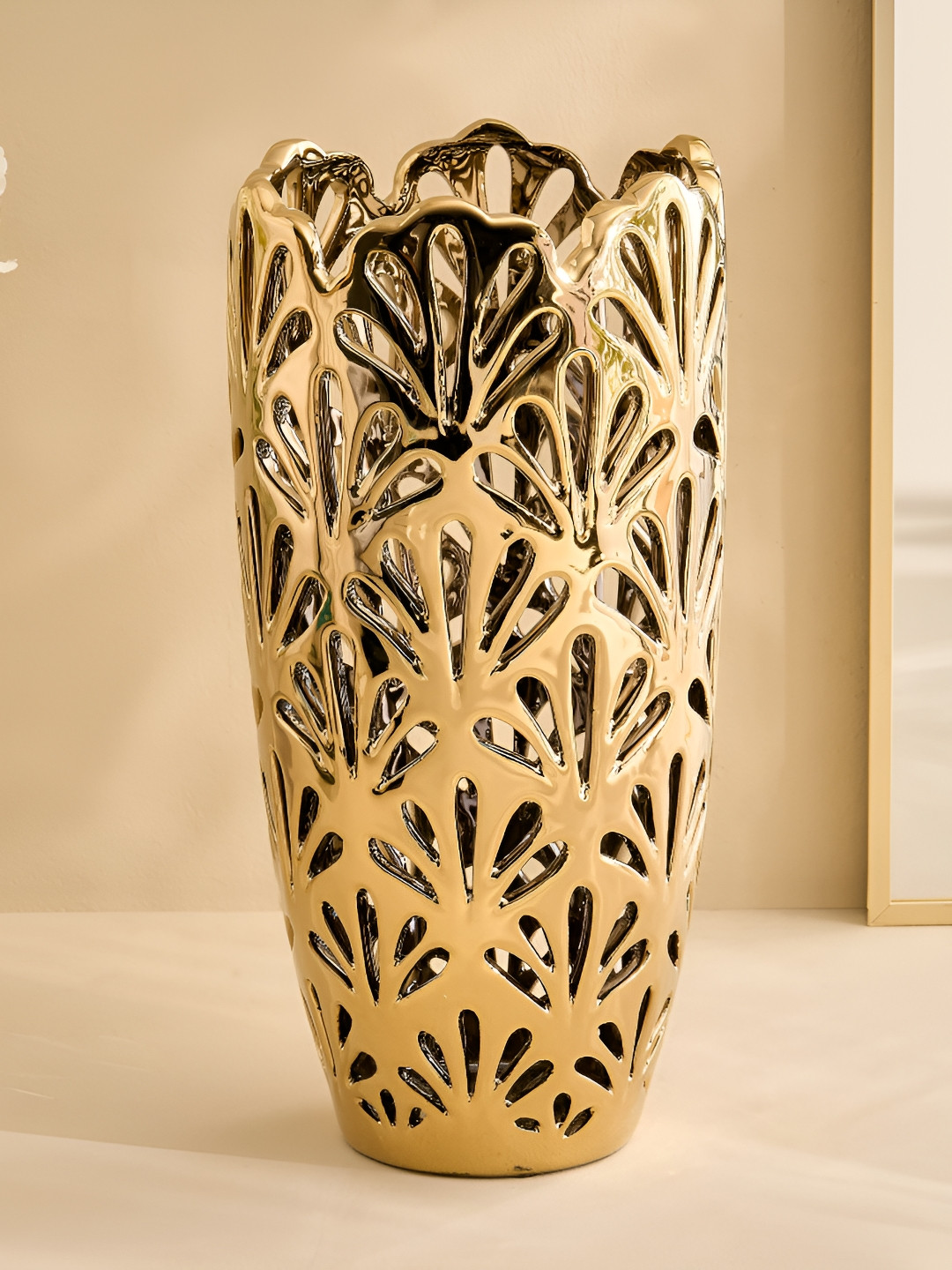 Home Centre Stellar Celestial Melo Gold-Toned Ceramic Perforated Vase