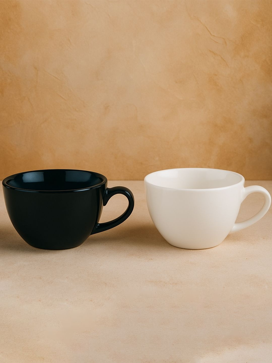 BlackCarrot White & Black 2 Pieces Porcelain Ceramic Glossy Mugs