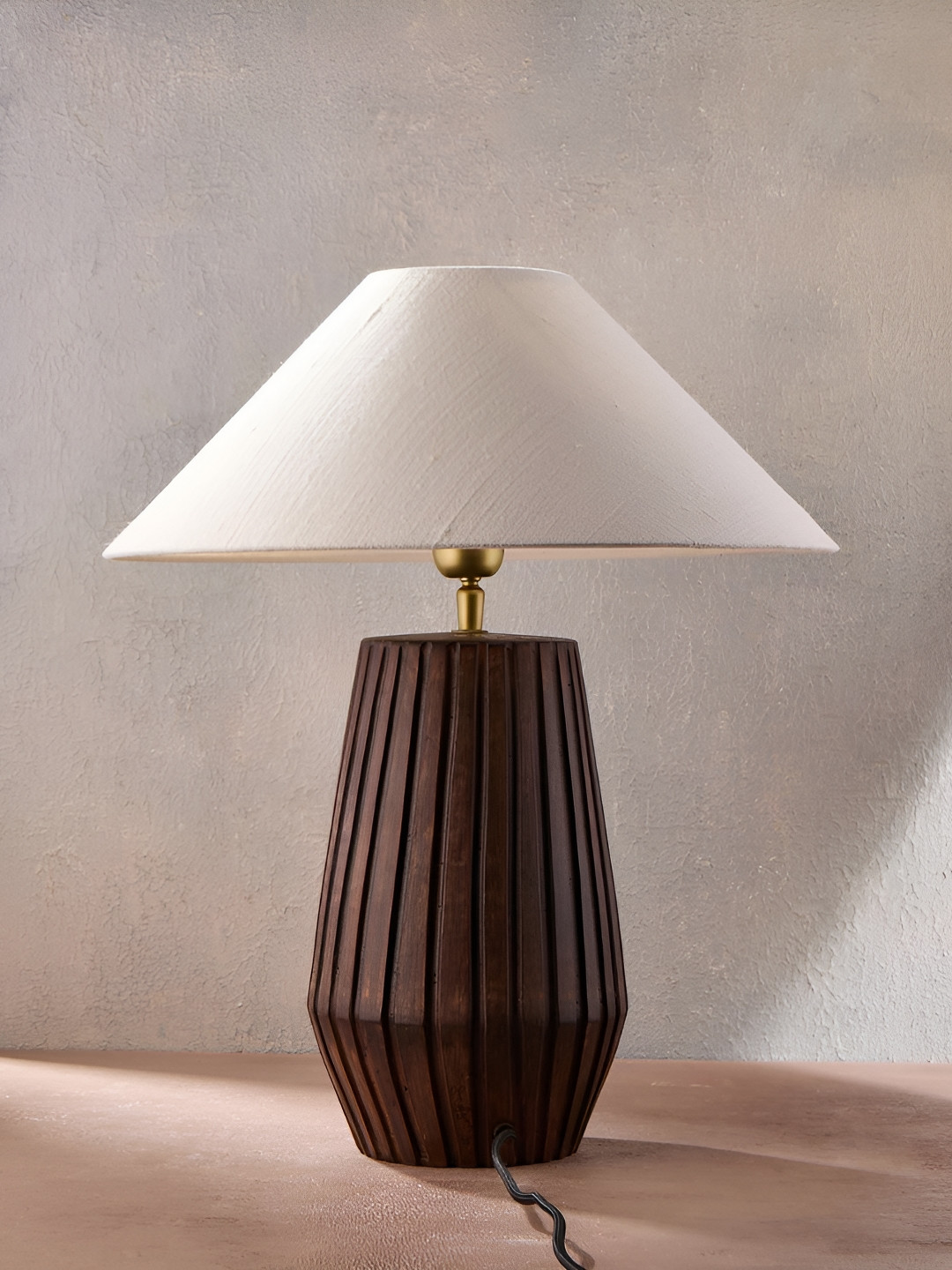 Fabindia Rekha White & Brown Textured Ceramic Frusturical Shaped Table Lamp