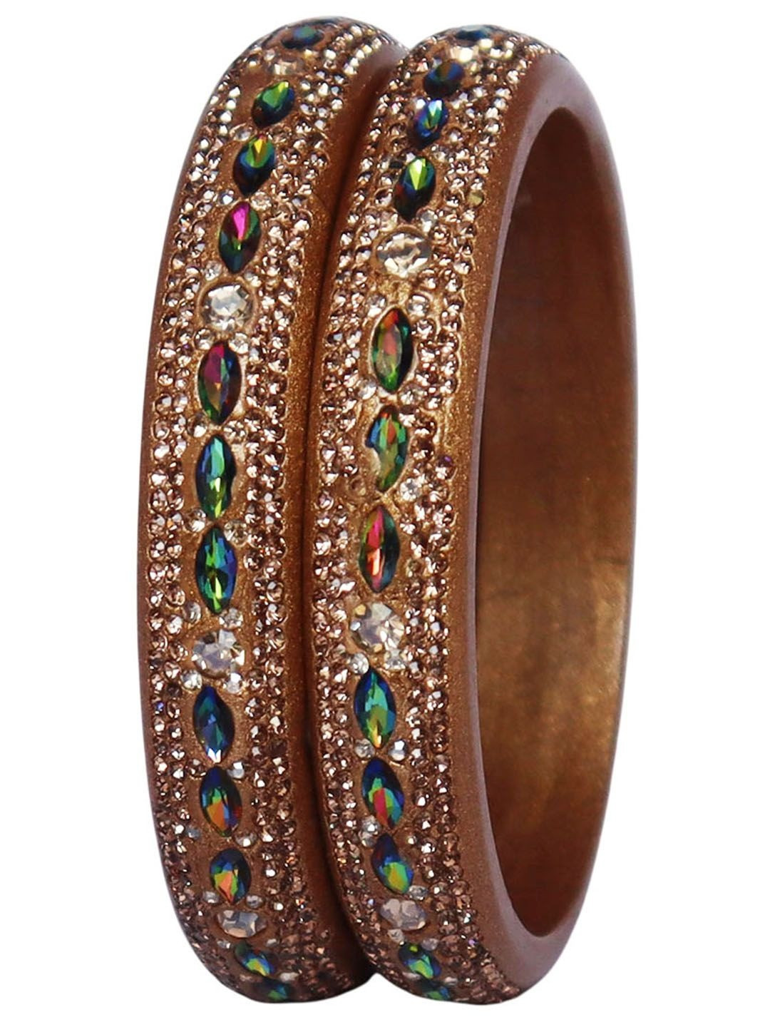 TAJ BRIDAL STORE Set of 2 Kundan and Rhinestones Studded Bangles