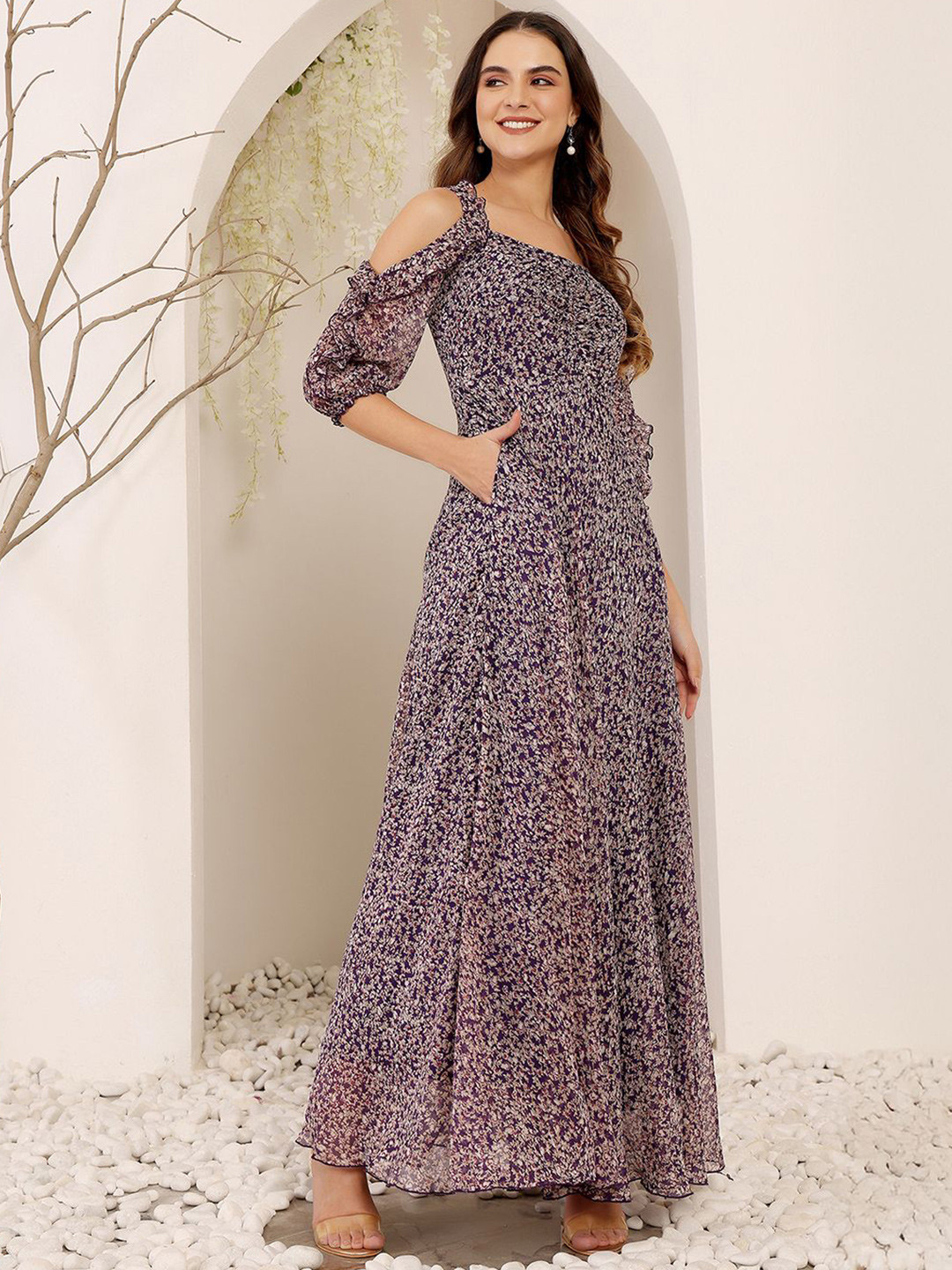 Miss Chase Womens Sweetheart Cold Shoulder Floral Maxi Dress