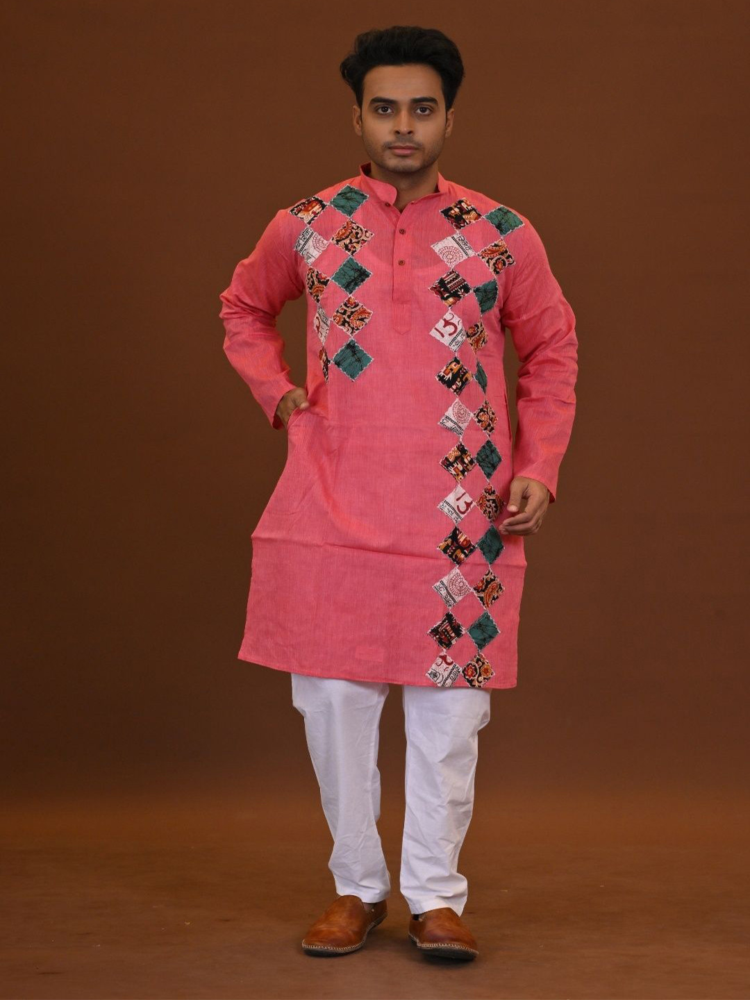 RAM SHYAM collection Floral Patchwork Woven Design Cotton Kurta