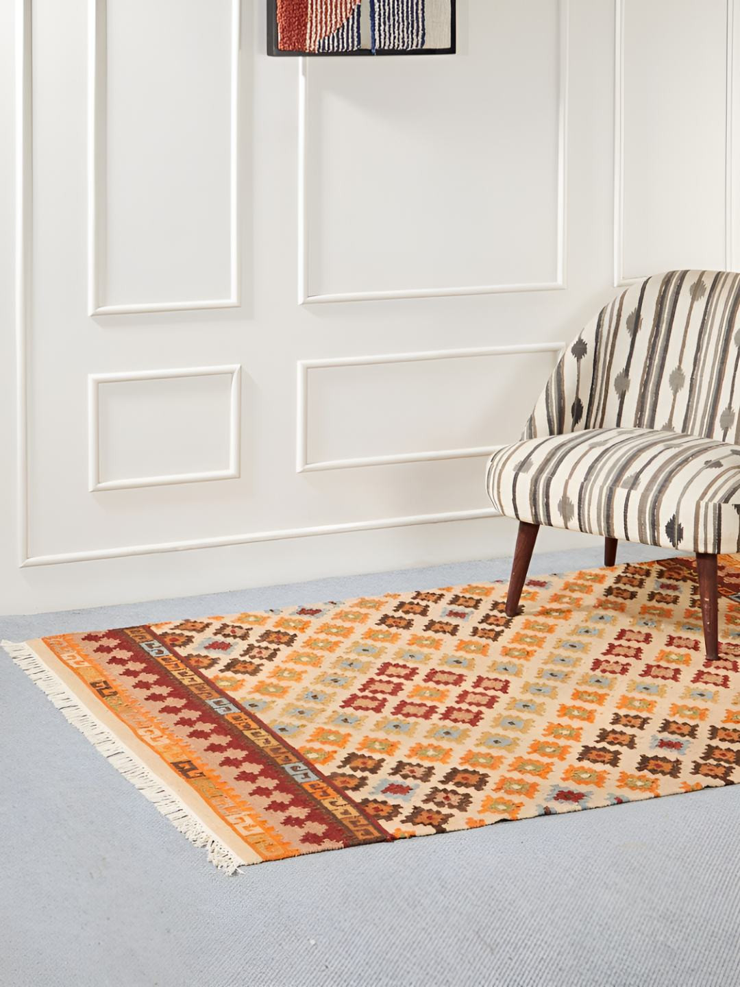 Fabindia Tamas Brown & Orange Colored Printed Dhurrie