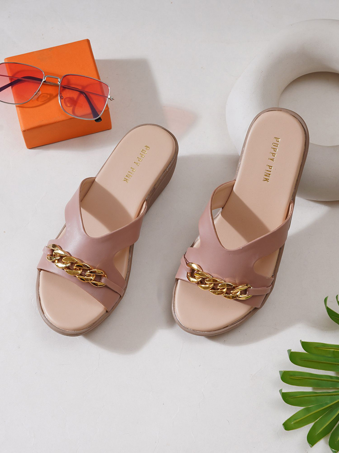 POPPYPINK Embellished 2.5 inches Party Wedge Sandals