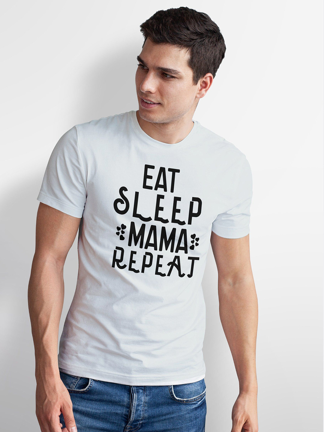Seekbuylove Men Bio Finish Eat Sleep Mama Repeat Round Neck Pure Cotton T-shirt