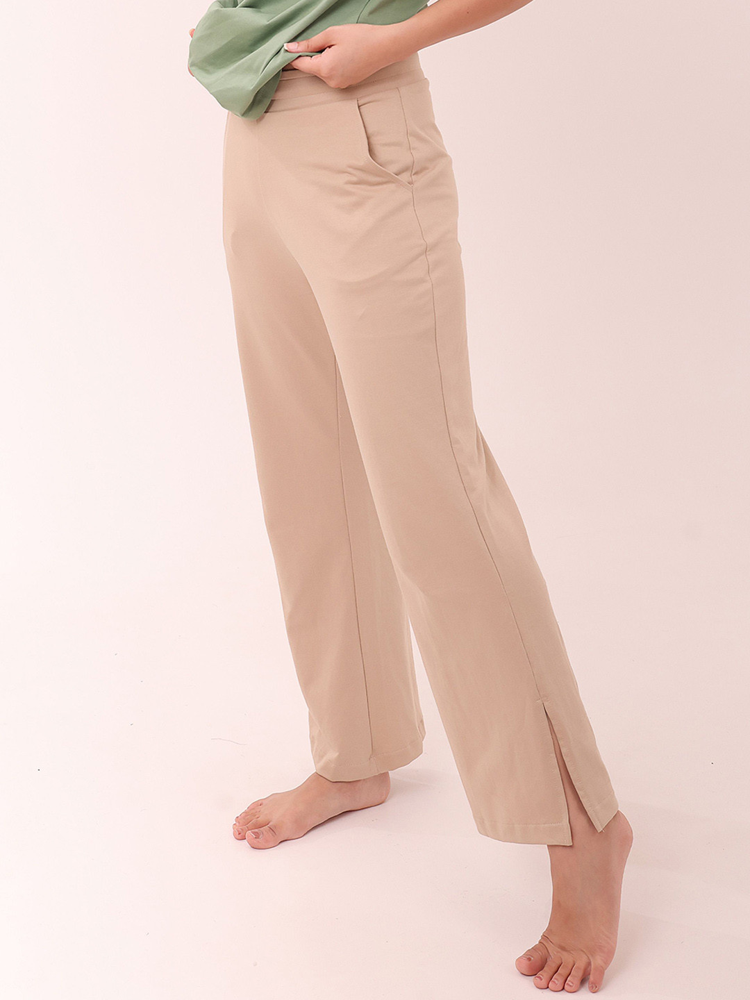 NAP STORY Women Cotton Flared Side Slit Lounge Pants