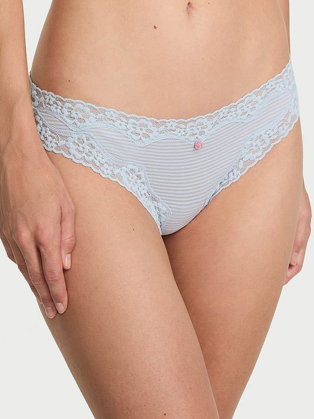 Victoria's Secret Striped Cotton Low-Rise Lace-Waist Bikini Briefs