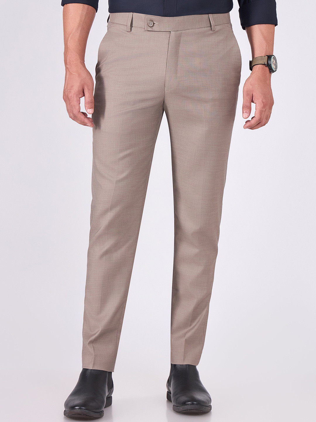Espanshe Itron Beige Skinny Fit Formal Trousers