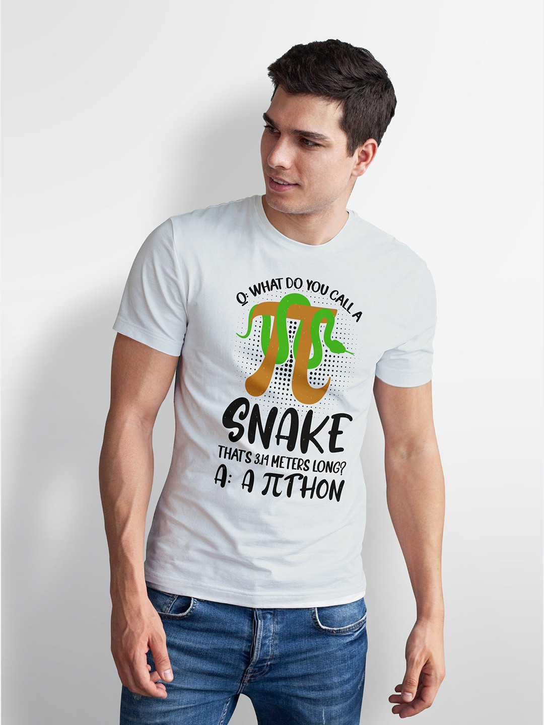 Seekbuylove Men Bio Finish Pi-Thon Snake Round Neck Pure Cotton T-shirt