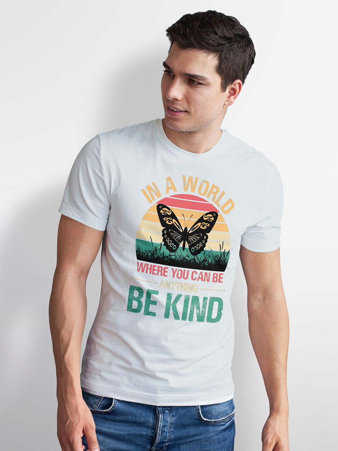 Seekbuylove Men Bio Finish Be Kind Butterfly Round Neck Pure Cotton T-shirt