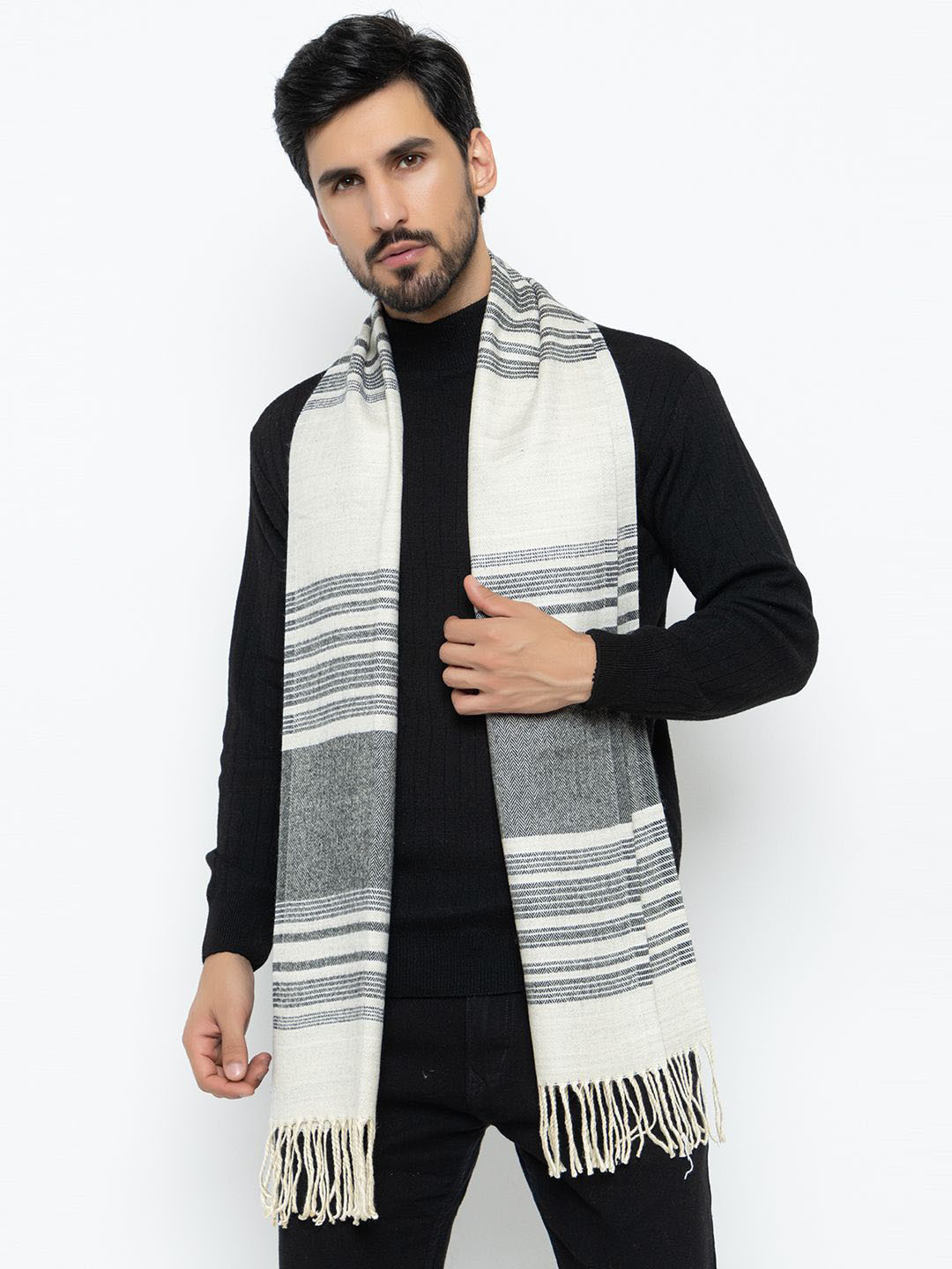 Amoldo Unisex Striped Acrylic Soft And Warm Winter Woolen Muffler