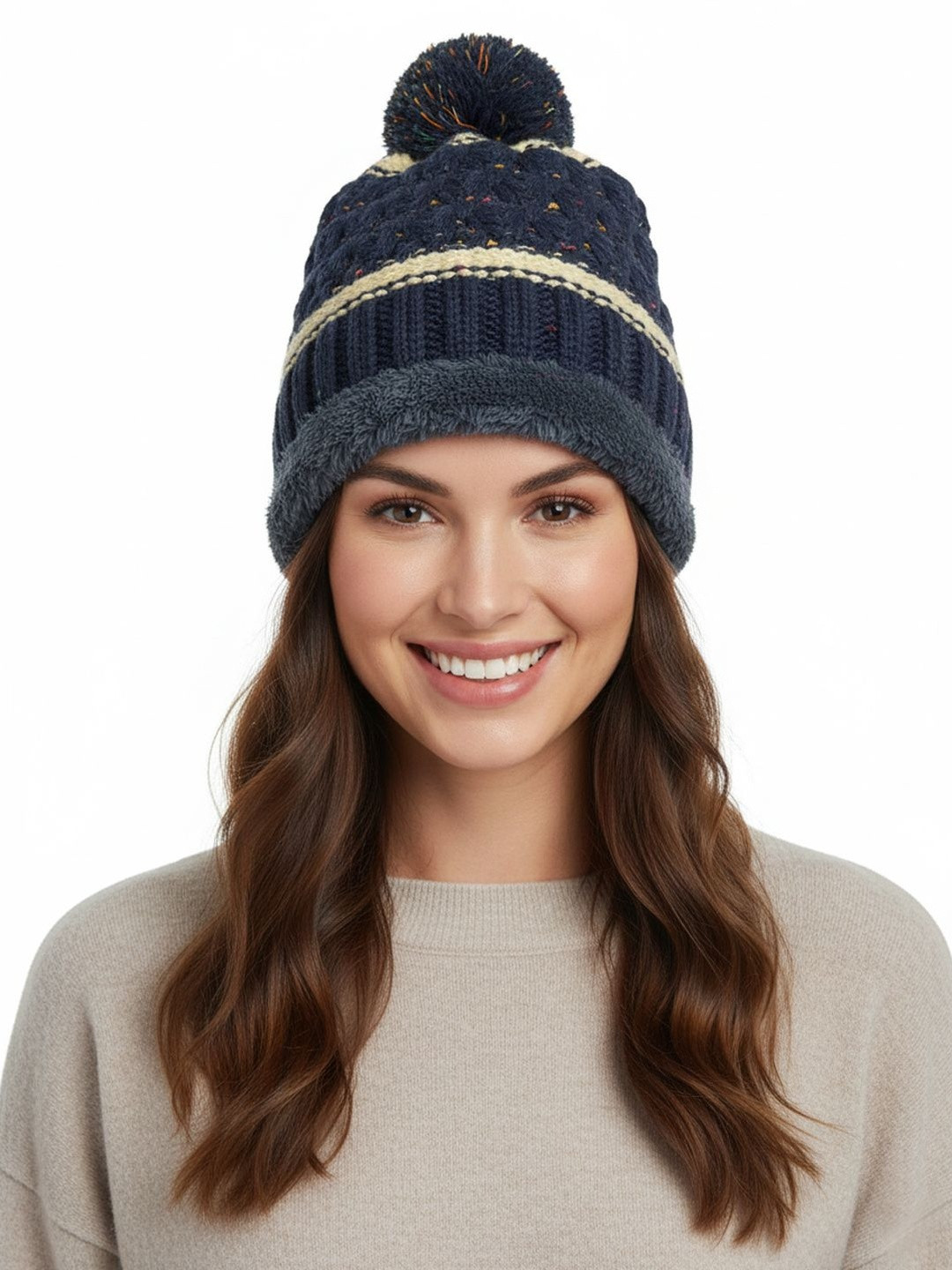Moda Rapido Women Navy Blue Wool Caps