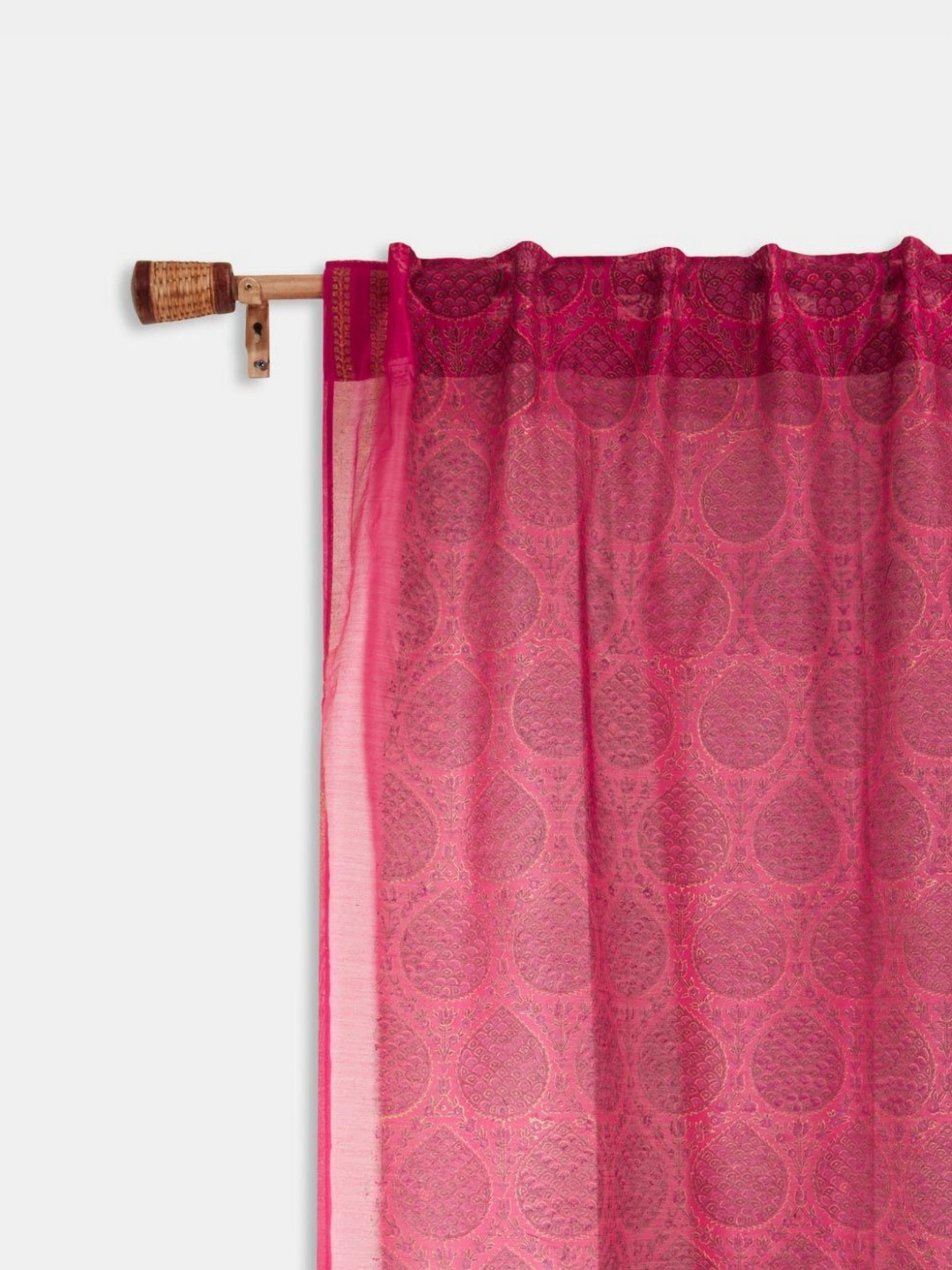 Fabindia Naisha Pink Ethnic Motifs Printed Sheer Door Curtain