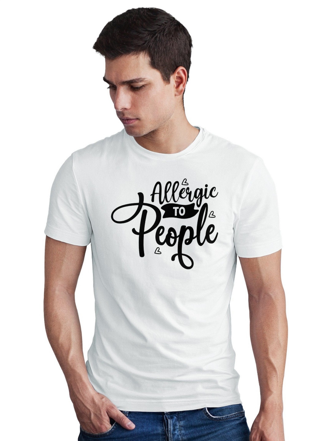 Seekbuylove Men Bio Finish Allergic To People Round Neck Pure Cotton T-shirt