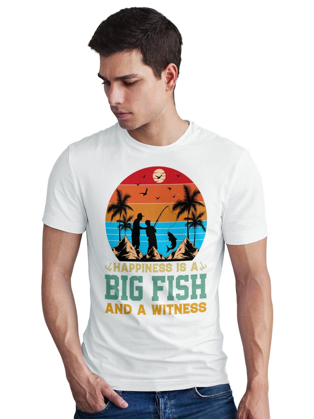 Seekbuylove Men Bio Finish Fishing Round Neck Pure Cotton T-shirt