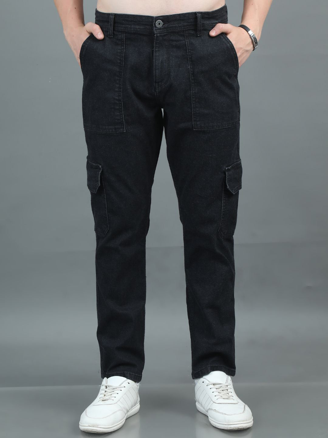 PAUL STREET Men Relaxed Fit High-Rise Stretchable Denim Cargo Styles Jean