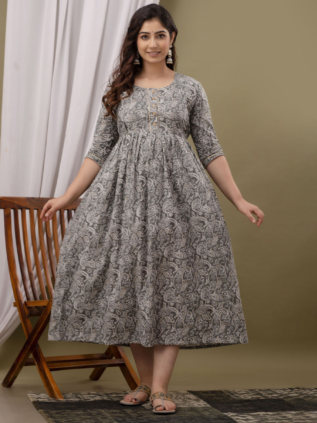 FACON GRAVIDA Paisley Printed Maternity Fit & Flare Midi Dress