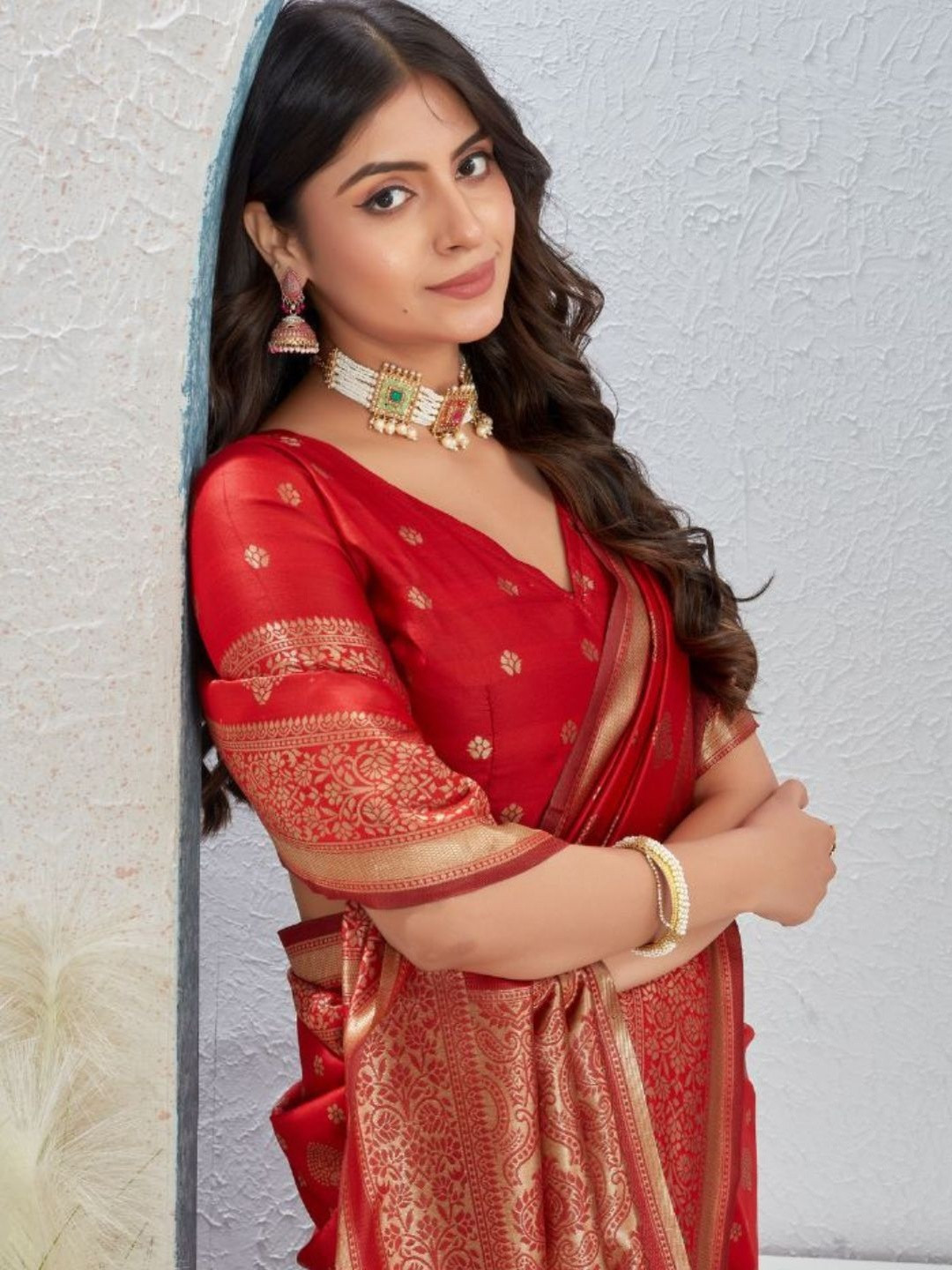 PEACH PIPER Woven Design Ethnic Motifs Zari Banarasi Saree