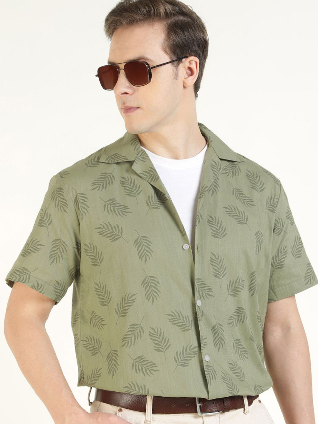 Men Tropical Printed Pure Cotton Casual Resort Shirt