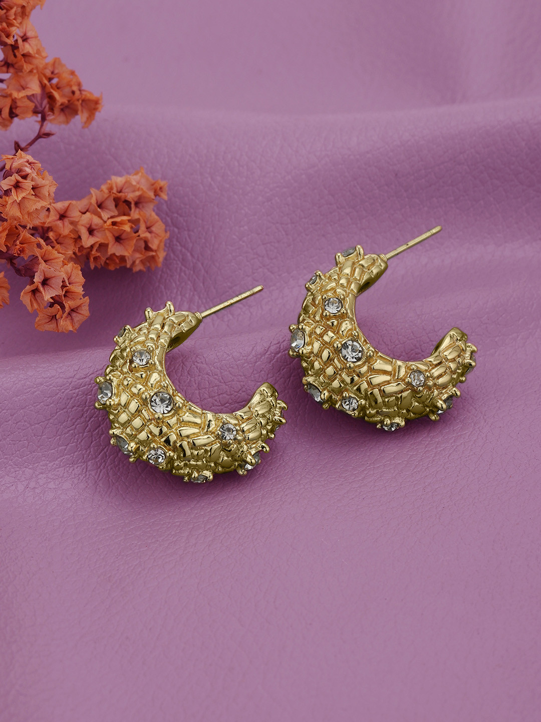 Carlton London Gold Plated CZ Half Hoop Statement Earring