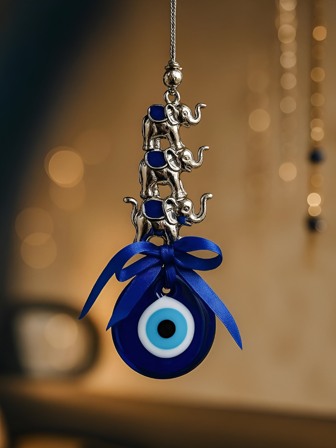 Manifested Decor Blue & Silver-Toned Glass Elephant Evil Eye Wall Hangings