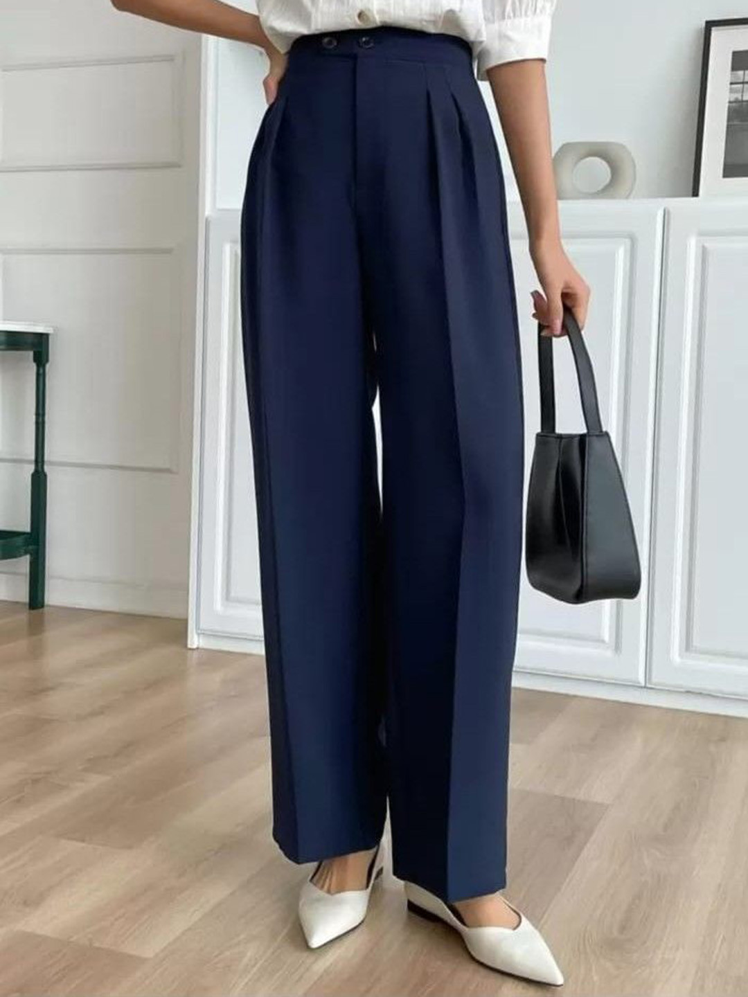 BROADSTAR Women Smart Comfort Fit High-Rise Easy Wash Pleated Trousers