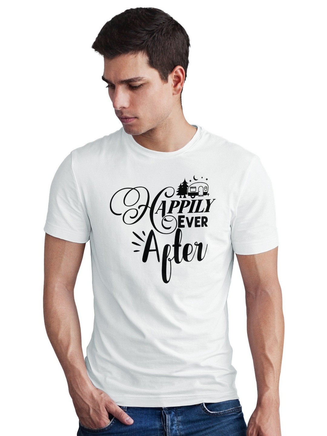 Seekbuylove Men Bio Finish Happily Ever After Camping Round Neck Pure Cotton T-shirt