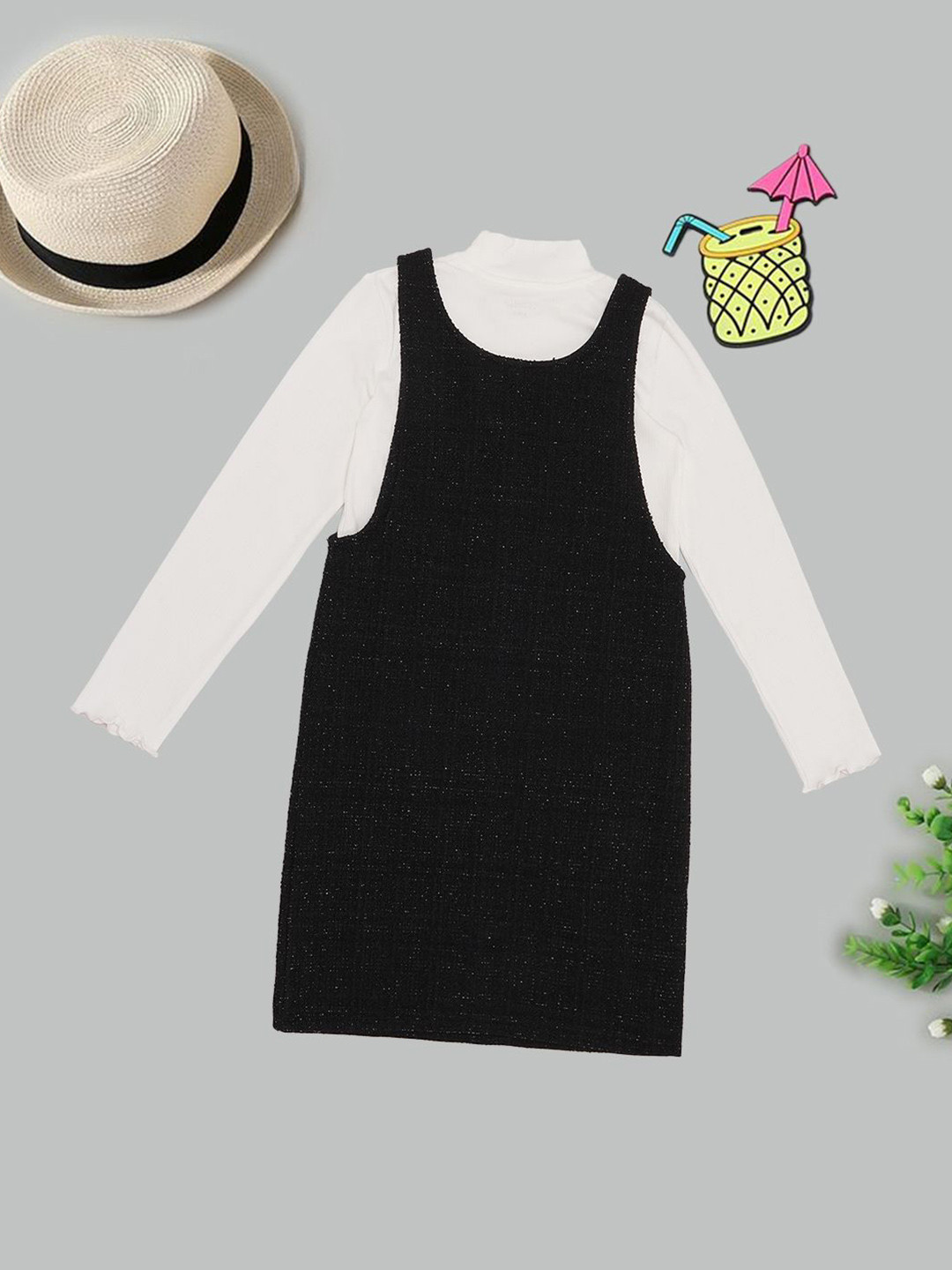 Pantaloons Junior Girls Round Neck Long Sleeves Pinafore Dress