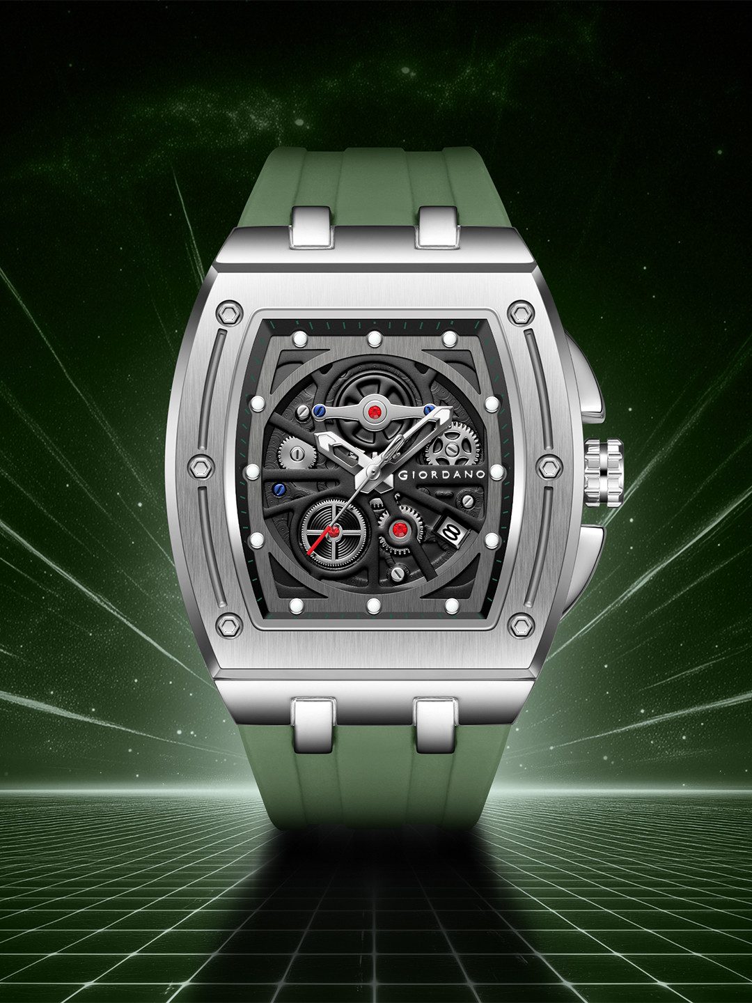 GIORDANO Men Skeleton Dial & Bracelet Style Straps Analogue Watch GZ-50151-03