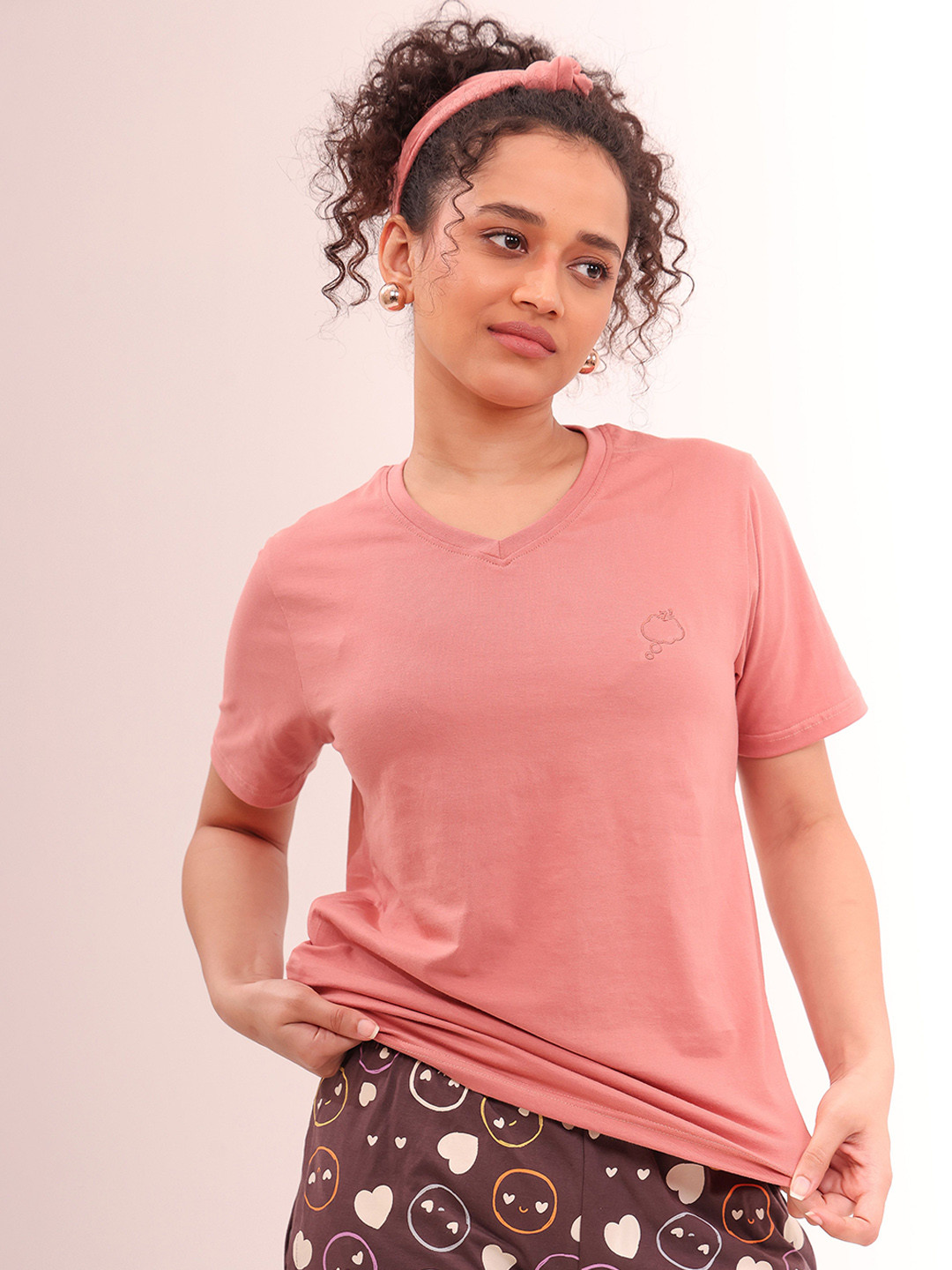 NAP STORY V-Neck Short Sleeves Pure Cotton Lounge Tshirts