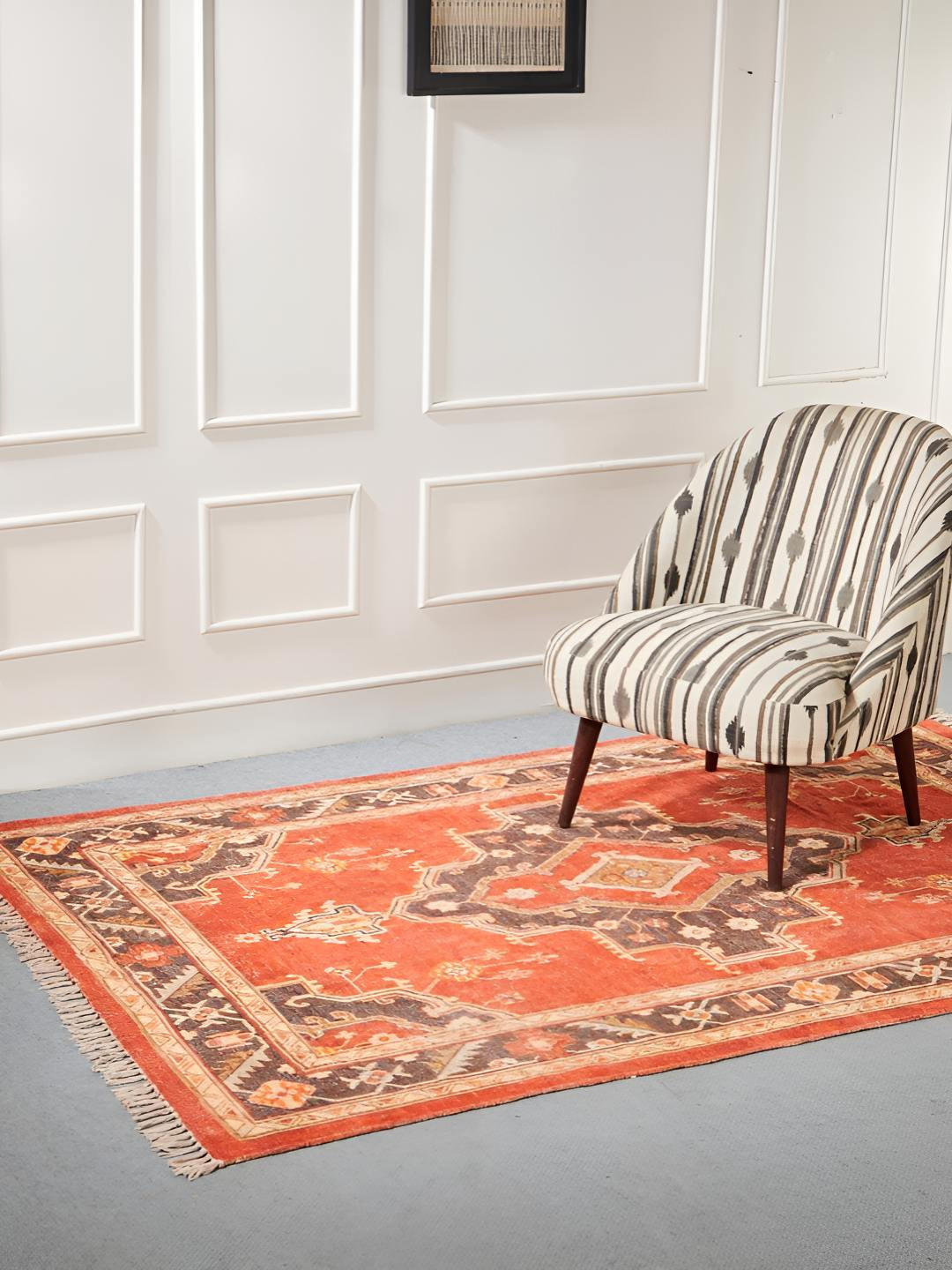 Fabindia Anam Rust-Colored & Off White Printed Cotton Dhurrie