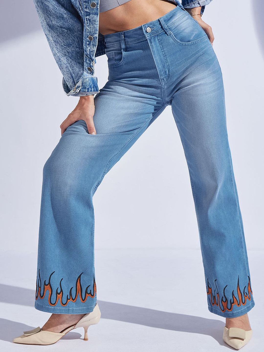 Miss Chase Women's Straight Fit Mid Rise Hand Painted Stretchable Denim Jeans