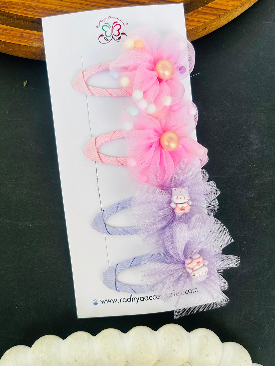 Radhya Accessories Women Pack of 4 Flower Tictac Hair Clips Combo Card