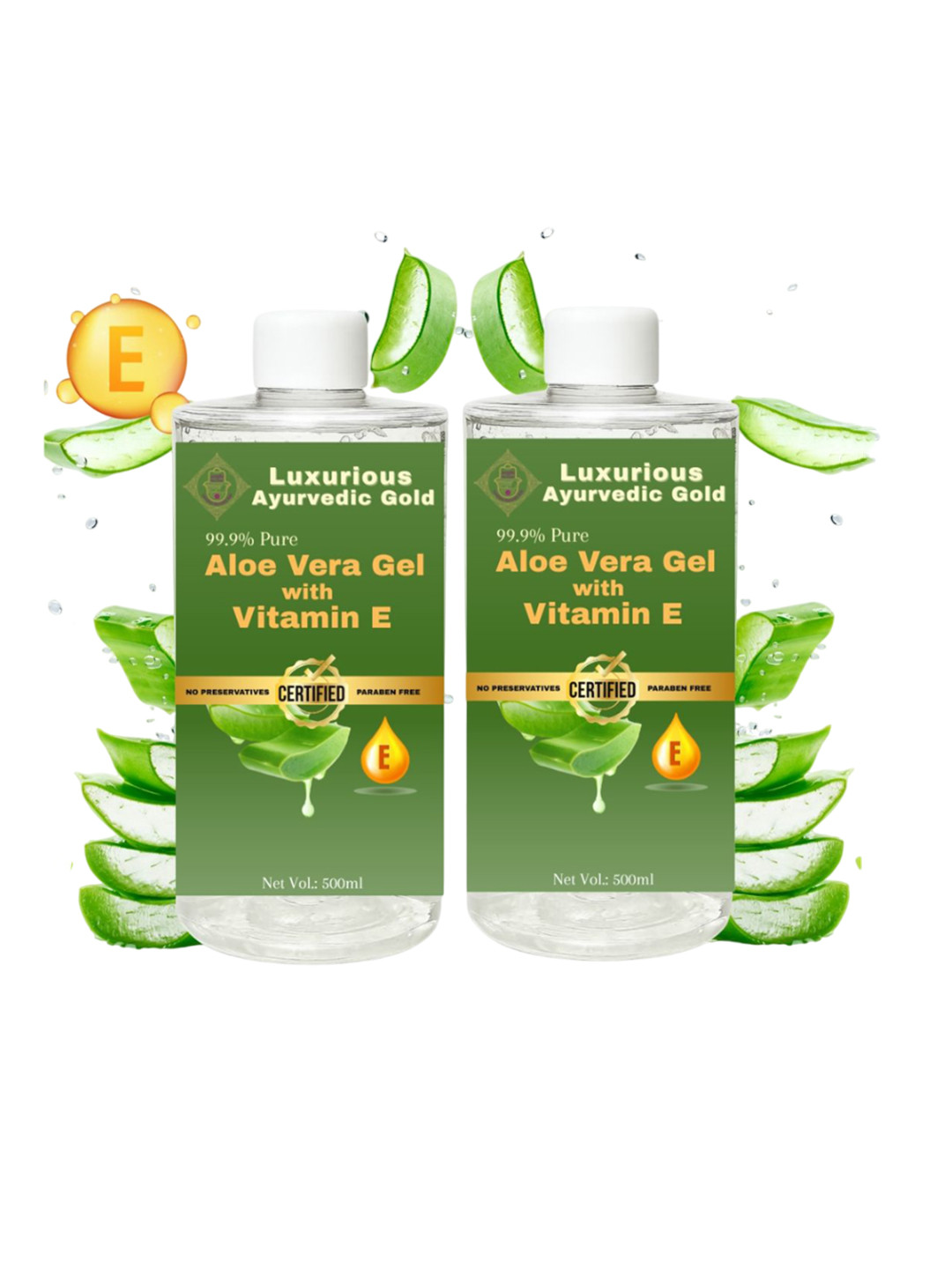 Luxurious Ayurvedic Gold Set Of 2 Aloevera Gel With Vitamin E- 500 ml Each
