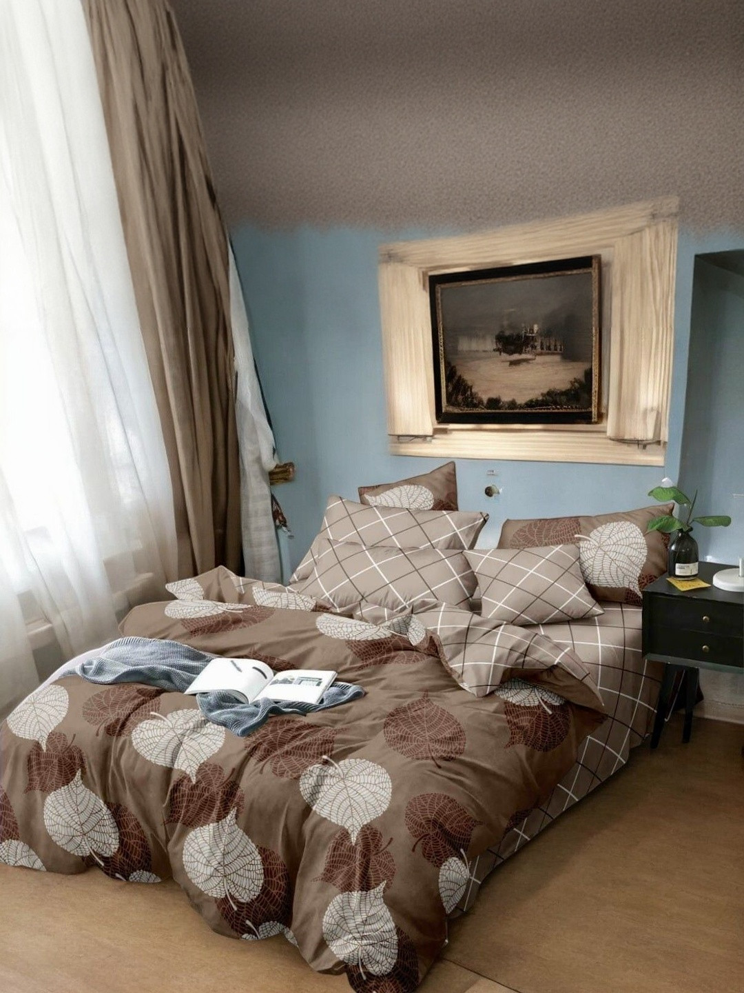 WELLNEST Brown Polyester Queen Bedsheets