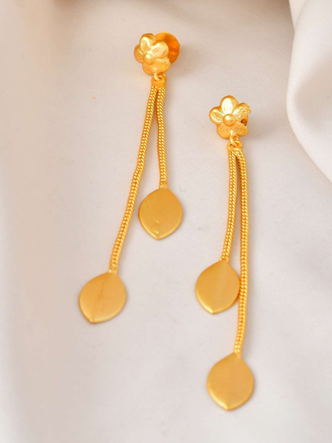 Jewels Nest Stainless Steel Gold Plated Floral Shaped Elegant Dual Strand Drop Earrings