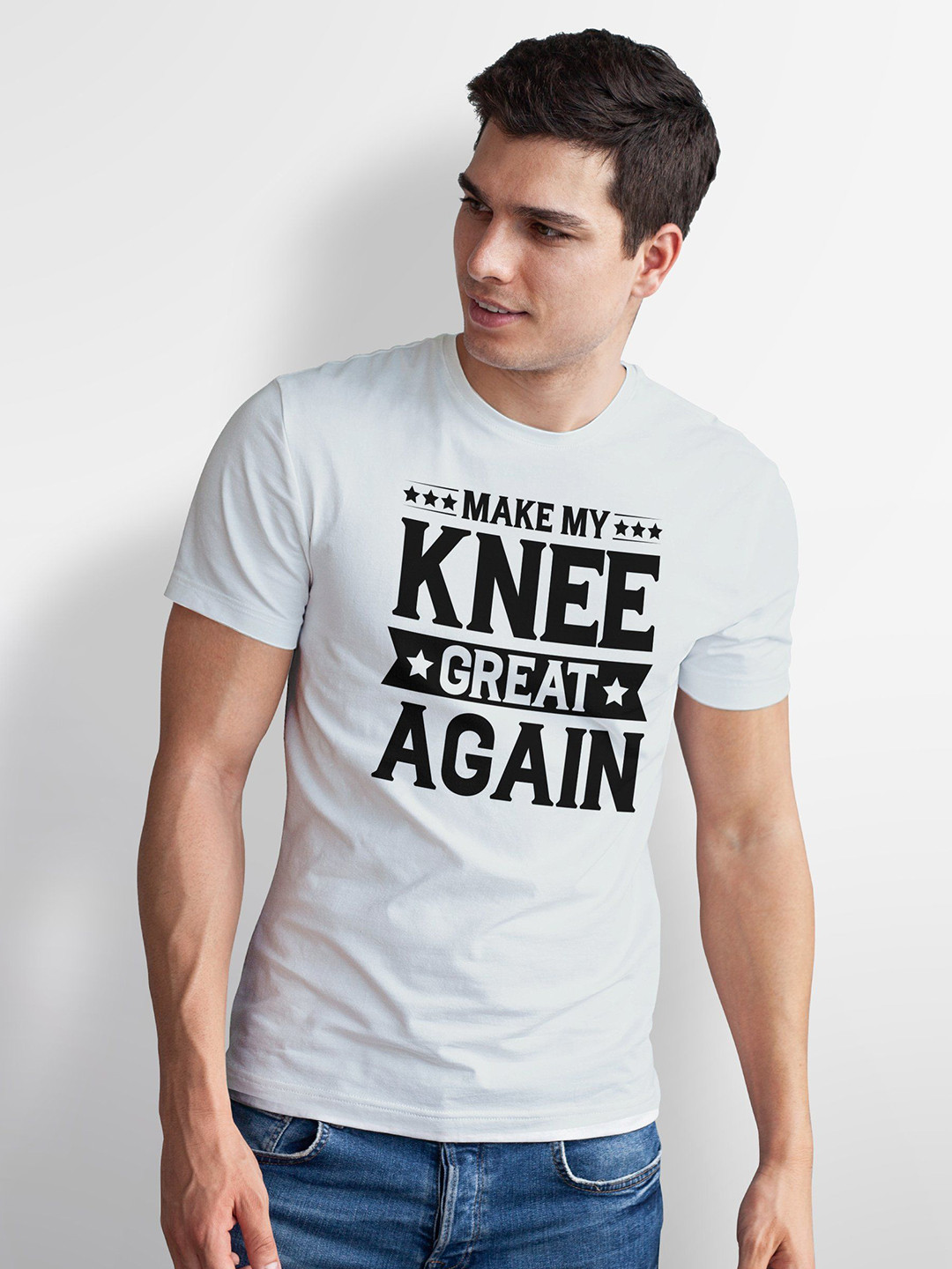 Seekbuylove Men Bio Finish Make My Knee Great Again Round Neck Pure Cotton T-shirt