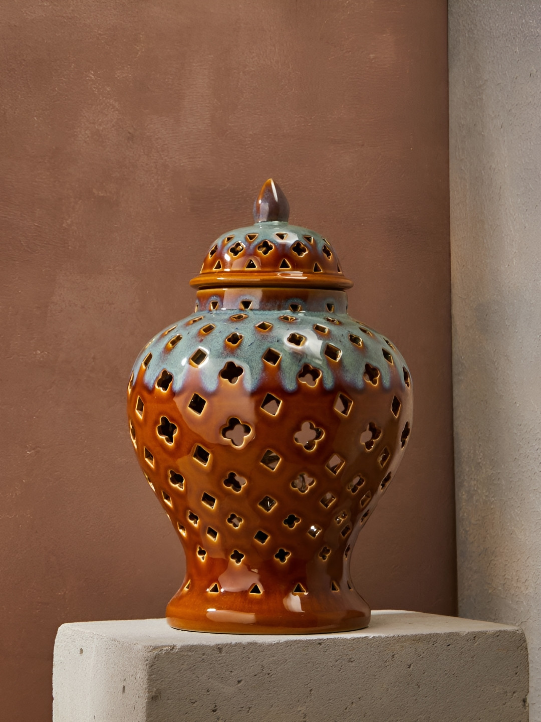 Fabindia Alamgiri Blue & Brown Textured Ceramic Abstract Shaped Table Lamp