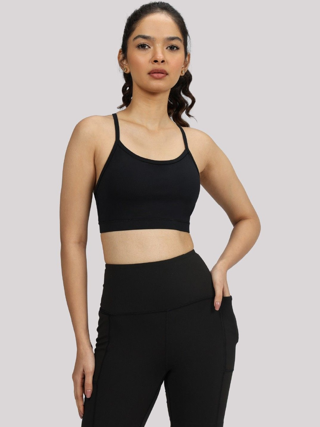 Blissclub Women Black Polyester Ultimate Strappy sports bra