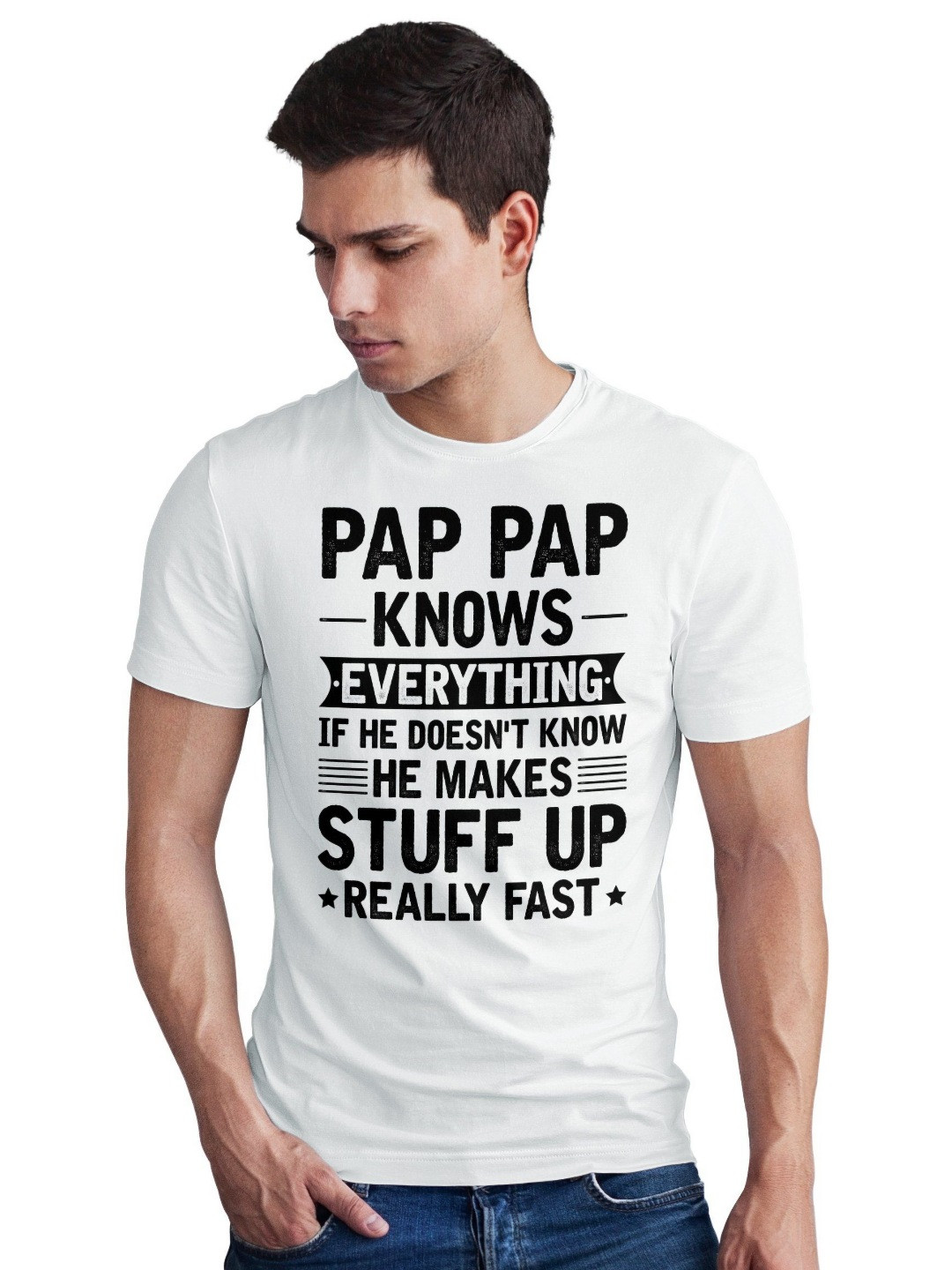 Seekbuylove Men Bio Finish Pap Knows Everything Round Neck Pure Cotton T-shirt