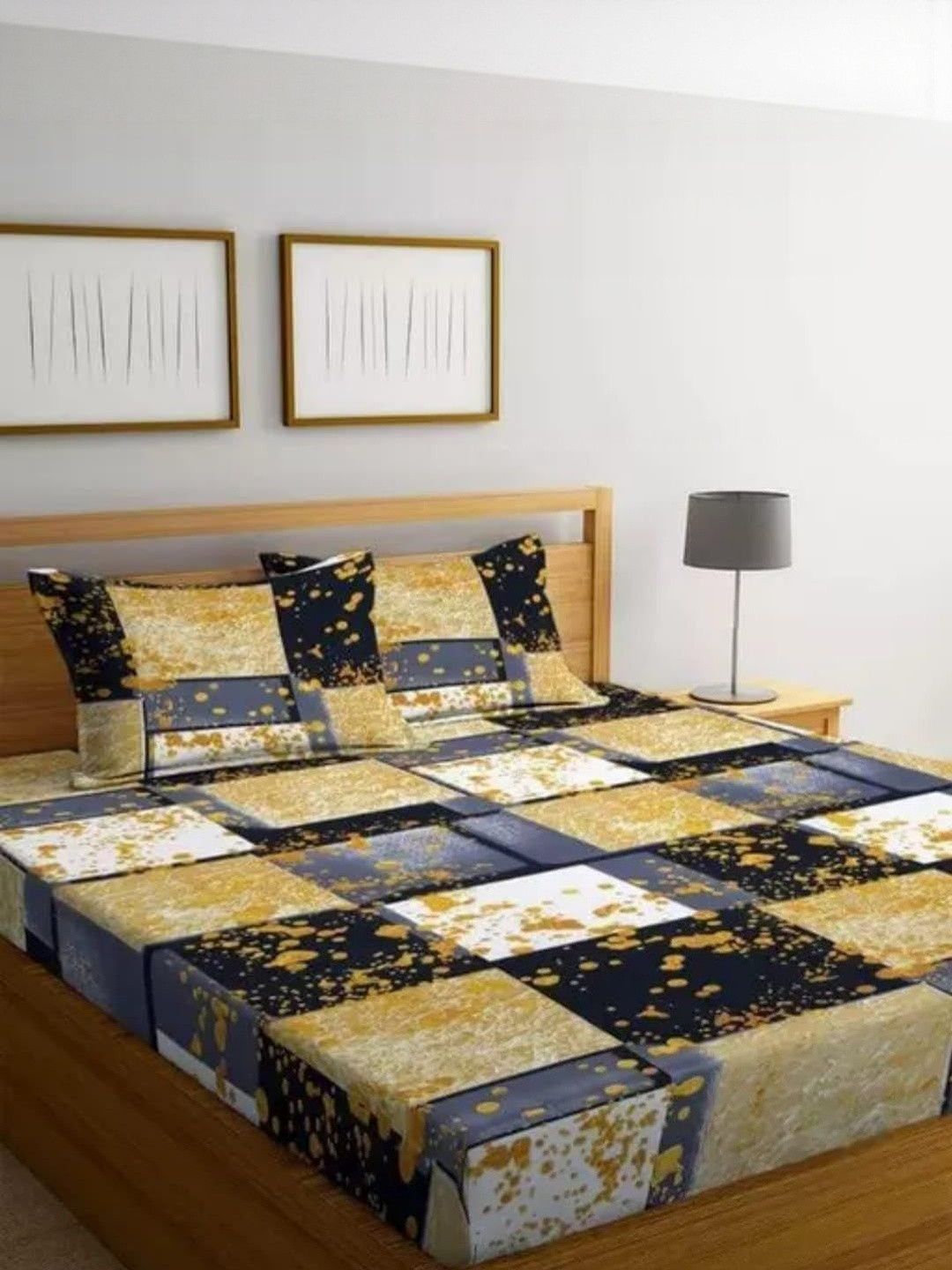 NEW TOWN 210 TC Cotton Fitted Queen Bedsheets With 2 Pillow Covers